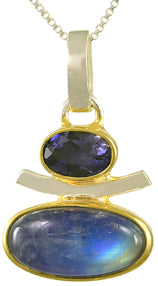 Sterling Silver and 22K Gold Vermeil Pendant with Blue Moonstone and Iolite