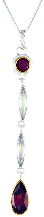 Sterling Silver and 22K Gold Vermeil Pendant with Garnet and White Quartz