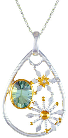 Sterling Silver and 22K Gold Vermeil Pendant with Green Amethyst