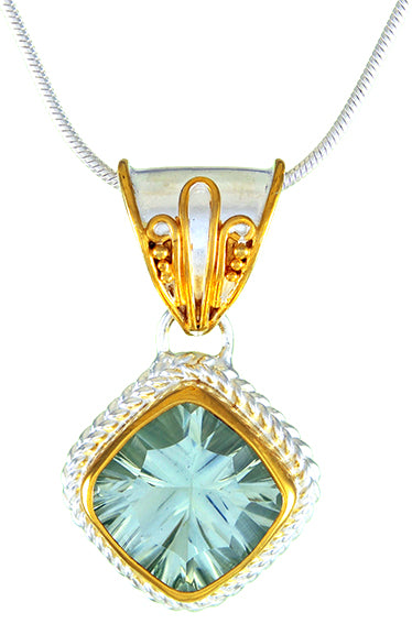 Sterling Silver and 22K Gold Vermeil Pendant with Green Amethyst
