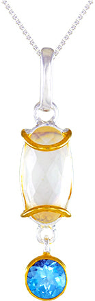 Sterling Silver and 22K Gold Vermeil Pendant with Mother of Pearl + Quartz and Sky Blue Topaz
