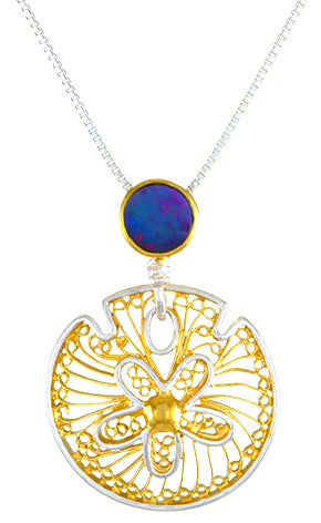 Sterling Silver and 22K Gold Vermeil Pendant with Opal Doublet