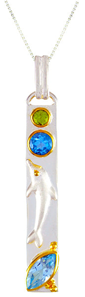 Sterling Silver and 22K Gold Vermeil Pendant with Peridot, Sky Blue Topaz and Baby Blue Topaz