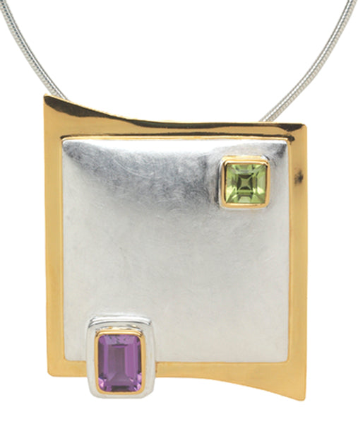 Sterling Silver and 22K Gold Vermeil Pendant with Peridot and African Amethyst