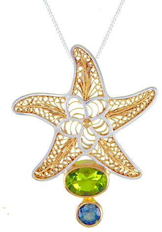 Sterling Silver and 22K Gold Vermeil Pendant with Peridot and Envy Topaz