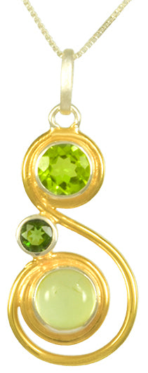 Sterling Silver and 22K Gold Vermeil Pendant with Prehnite, Peridot and Envy Topaz