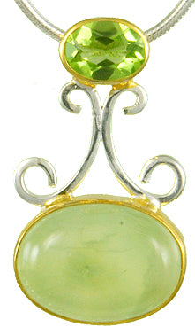 Sterling Silver and 22K Gold Vermeil Pendant with Prehnite and Peridot