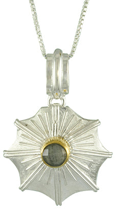 Sterling Silver and 22K Gold Vermeil Pendant with Pyrite + checkerboard cut crystal quartz