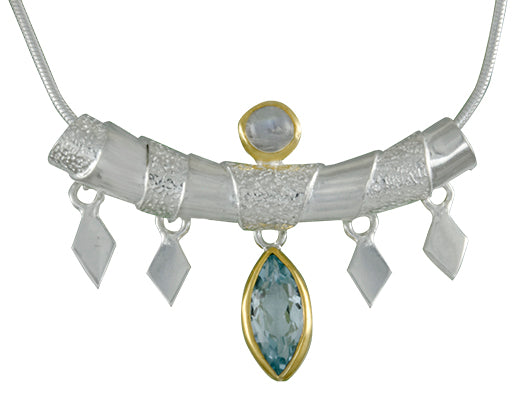 Sterling Silver and 22K Gold Vermeil Pendant with Rainbow Moonstone and Sky Blue Topaz