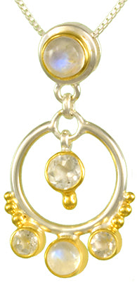 Sterling Silver and 22K Gold Vermeil Pendant with Rainbow Moonstone and White Topaz