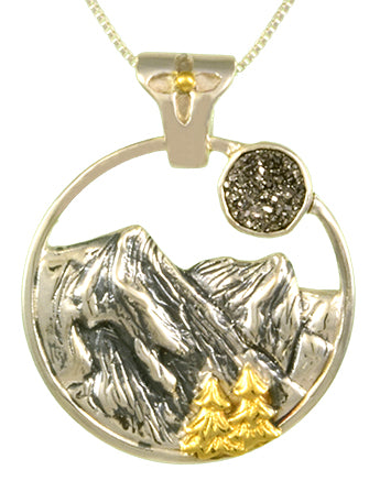 Sterling Silver and 22K Gold Vermeil Pendant with Silver plated Druzy
