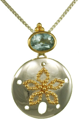 Sterling Silver and 22K Gold Vermeil Pendant with Sky Blue Topaz
