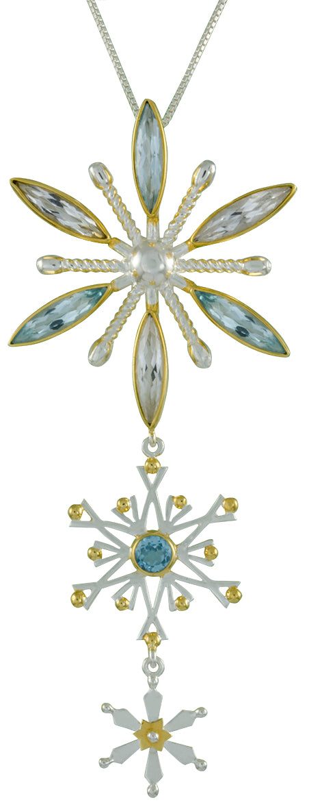 Sterling Silver and 22K Gold Vermeil Pendant with Sky Blue Topaz, White Quartz and Baby Blue Topaz