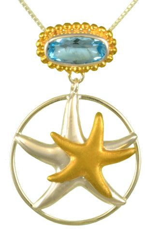 Sterling Silver and 22K Gold Vermeil Pendant with Sky Blue Topaz
