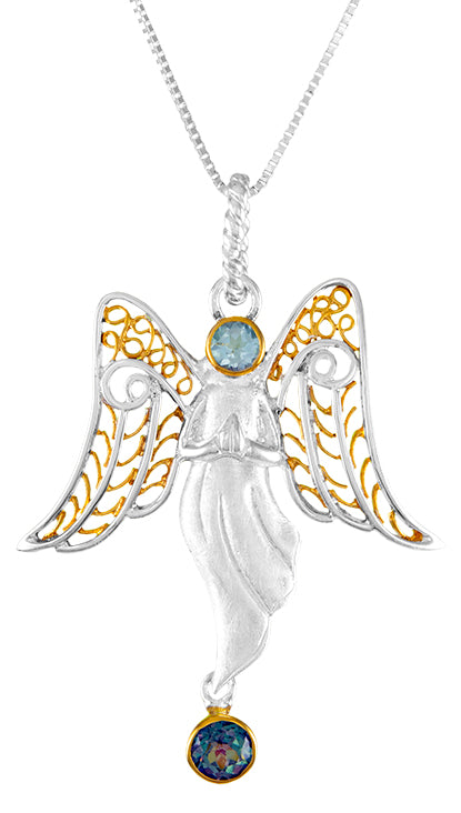 Sterling Silver and 22K Gold Vermeil Pendant with Sky Blue Topaz and Delicous Topaz