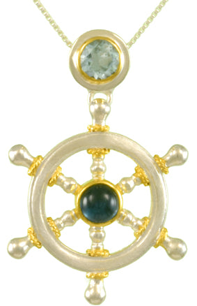 Sterling Silver and 22K Gold Vermeil Pendant with Sky Blue Topaz and London Blue Topaz