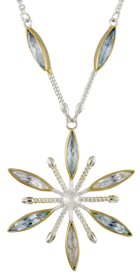 Sterling Silver and 22K Gold Vermeil Pendant with Sky Blue Topaz and White Quartz