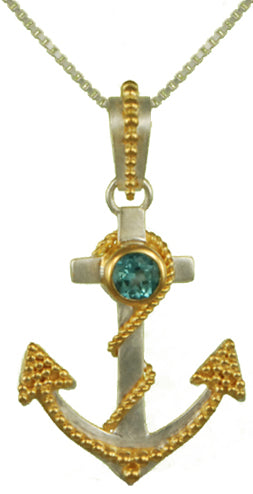Sterling Silver and 22K Gold Vermeil Pendant with Teal Topaz