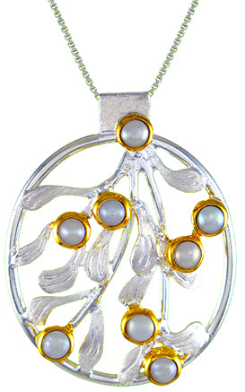 Sterling Silver and 22K Gold Vermeil Pendant with White Freshwater Pearl