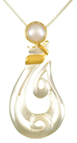 Sterling Silver and 22K Gold Vermeil Pendant with White Freshwater Pearl