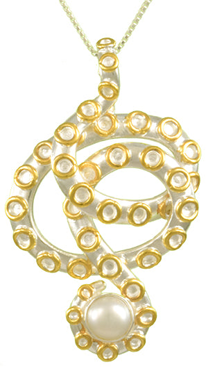 Sterling Silver and 22K Gold Vermeil Pendant with White Freshwater Pearl