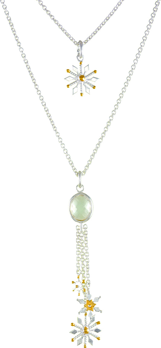 Sterling Silver and 22K Gold Vermeil Pendant with White Quartz