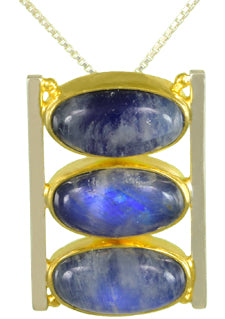 Sterling Silver and 22K Gold Vermeil Pendant with painted Rainbow Moonstone
