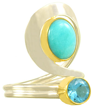 Sterling Silver and 22K Gold Vermeil Ring with Amazonite and Baby Blue Topaz