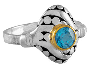 Sterling Silver and 22K Gold Vermeil Ring with Baby Blue Topaz