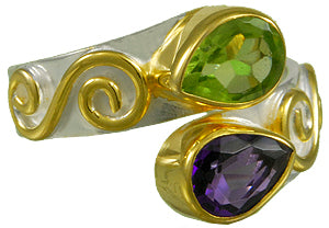 Sterling Silver and 22K Gold Vermeil Ring with Baby Blue Topaz and Peridot