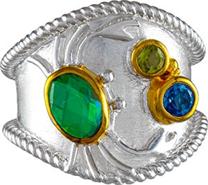 Sterling Silver and 22K Gold Vermeil Ring with Baby Blue Topaz and Peridot