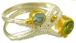 Sterling Silver and 22K Gold Vermeil Ring with Peridot and Sky Blue Topaz