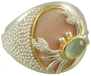 Sterling Silver and 22K Gold Vermeil Ring with Peruvian Calcite and Pink Mussel