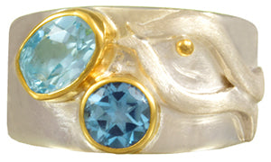 Sterling Silver and 22K Gold Vermeil Ring with Sky Blue Topaz and Baby Blue Topaz
