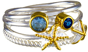 Sterling Silver and 22K Gold Vermeil Ring with Sky Blue Topaz and Trendy Solo Topaz