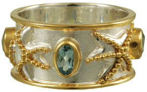 Sterling Silver and 22K Gold Vermeil Ring with Teal Topaz and Baby Blue Topaz