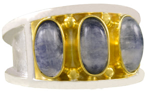 Sterling Silver and 22K Gold Vermeil Ring with painted Rainbow Moonstone