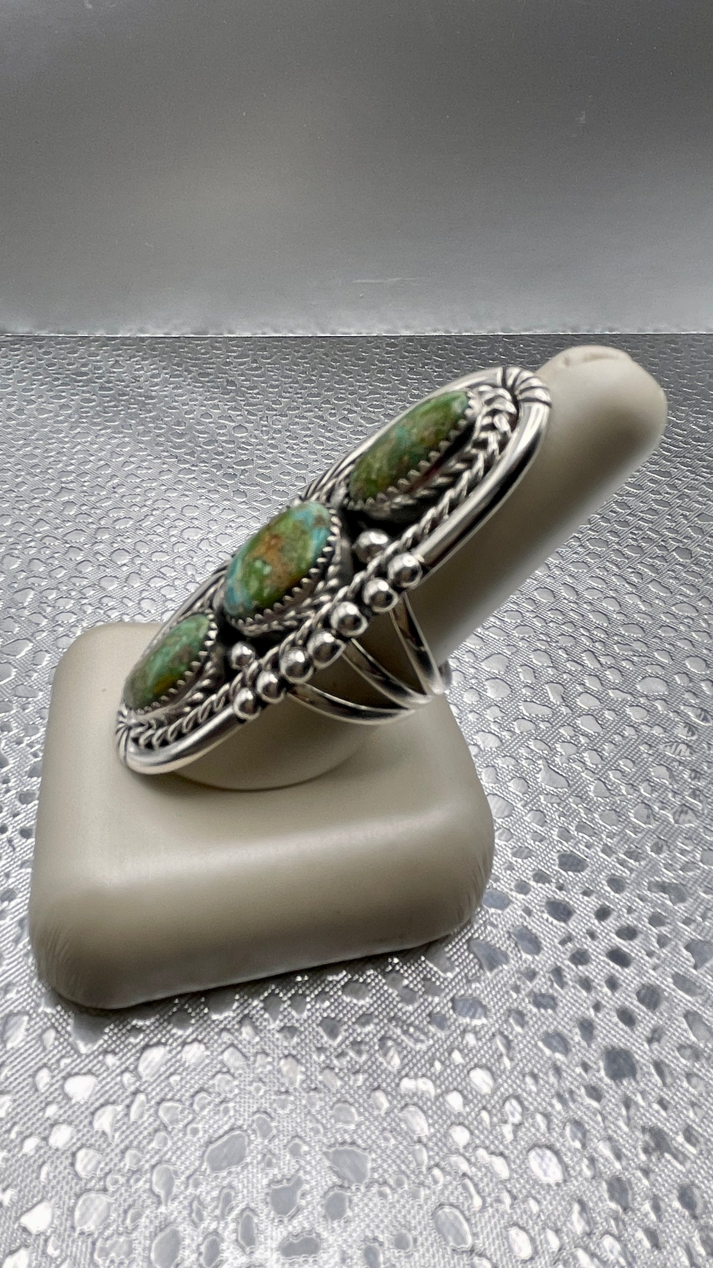 Desert Treasure: Kingman Green Turquoise set in Sterling Silver Ring