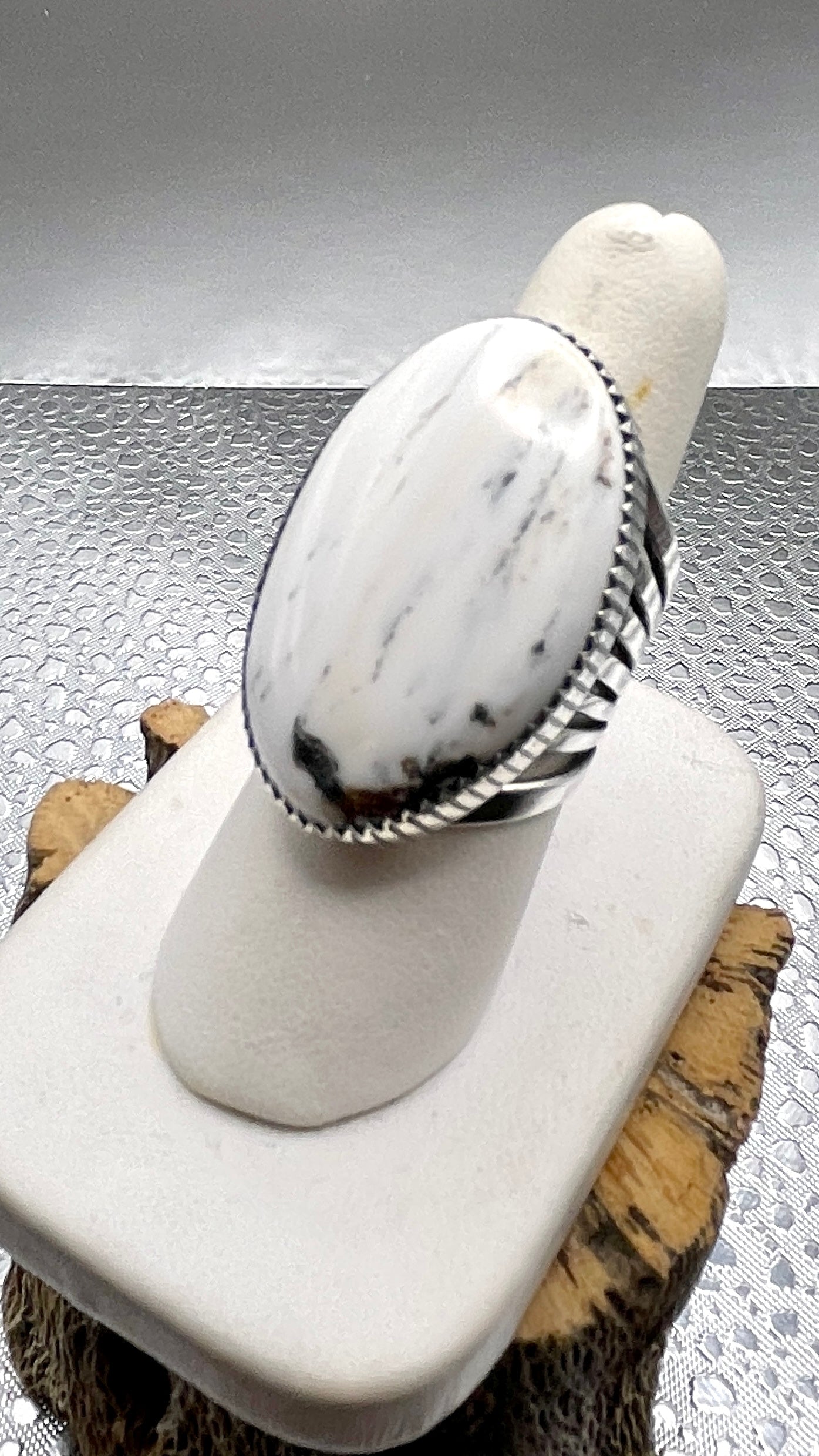 Desert Treasure: White Buffalo ring with black and white stone set in Sterling Silver