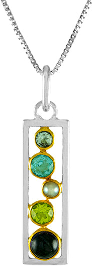 Sterling Silver Pendant with Sky Blue Topaz, Baby Blue Topaz, White Freshwater Pearl, Peridot and Iolite